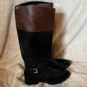 Ralph Lauren Knee High Two-Tone Riding Boots | Size 10